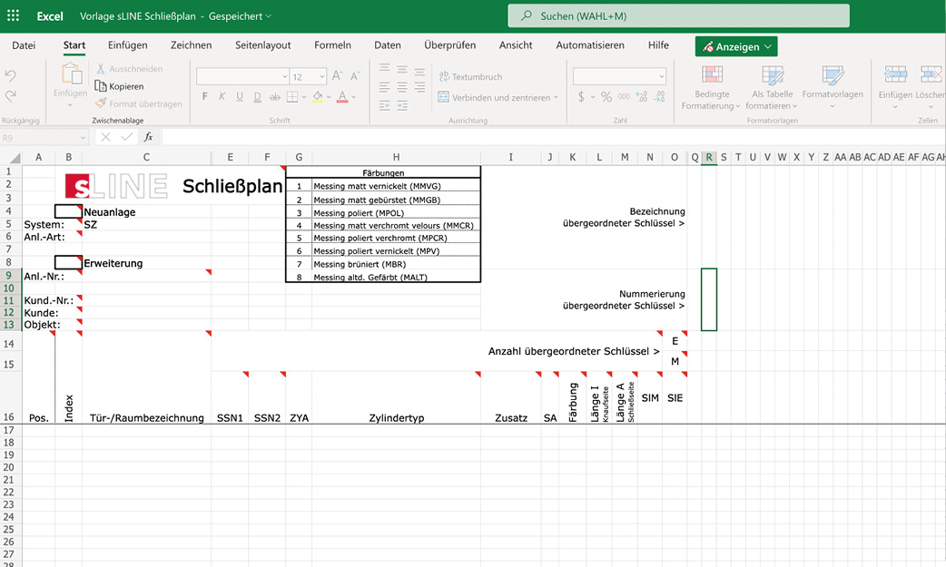 Schließplan Vorlage Excel
