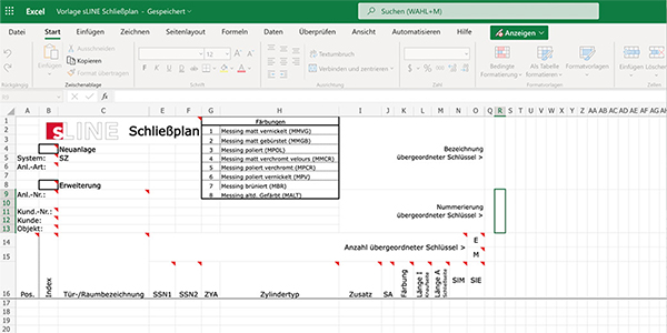 Schließplan Vorlage Excel